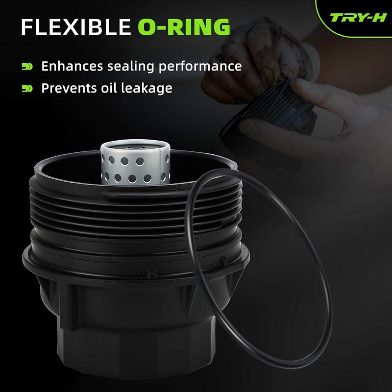 Try-H 15620-36010 Oil Filter Housing Cap Compatible with Toyota Avalon Camry Highlander RAV4 Sienna Tacoma Venza Lexus ES300h ES350 GS Turbo Scion tC Replace# 15620-36010 15620-36020 15643-31050 - Image 3